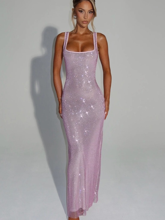 Babyboo Fashion Dresses & Skirts - Sequin Square-Neck Maxi Dress - Light Pink